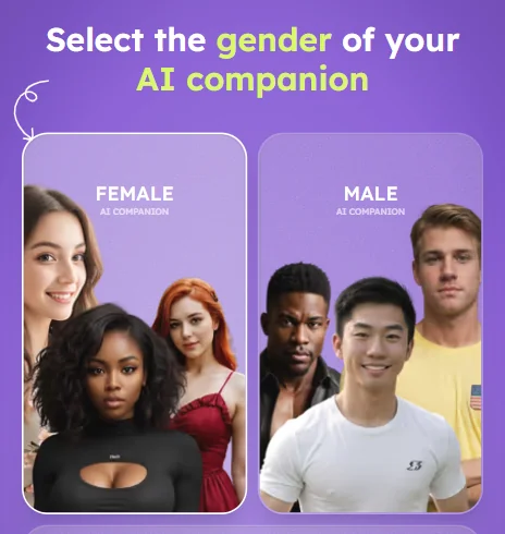 Nastia onboarding screen showing female and male AI companion gender selection